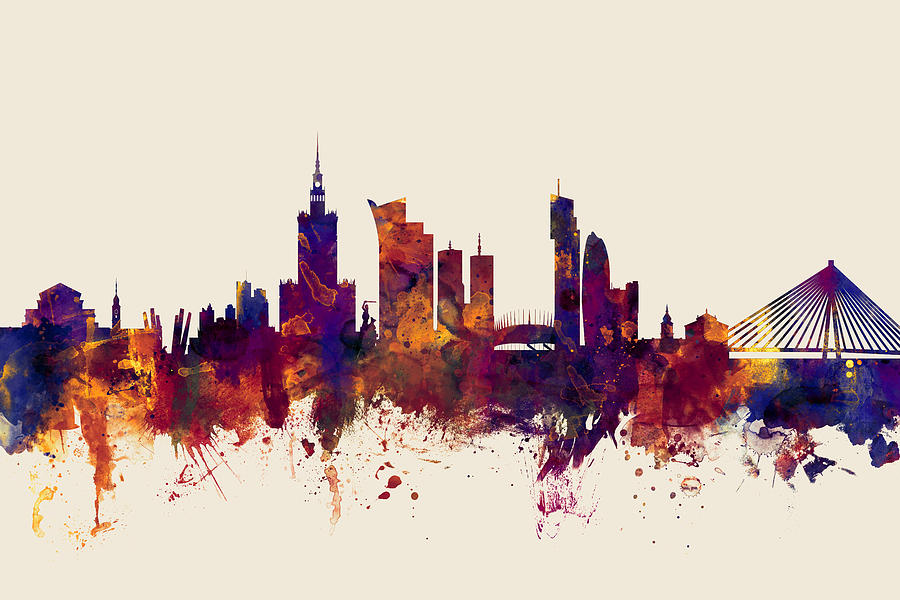 Warsaw Poland Skyline #3 Digital Art by Michael Tompsett