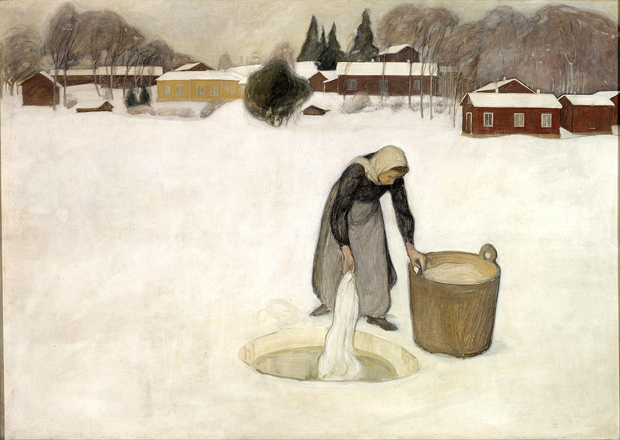 Impressionism Painting - Washing on the Ice #3 by Pekka Halonen
