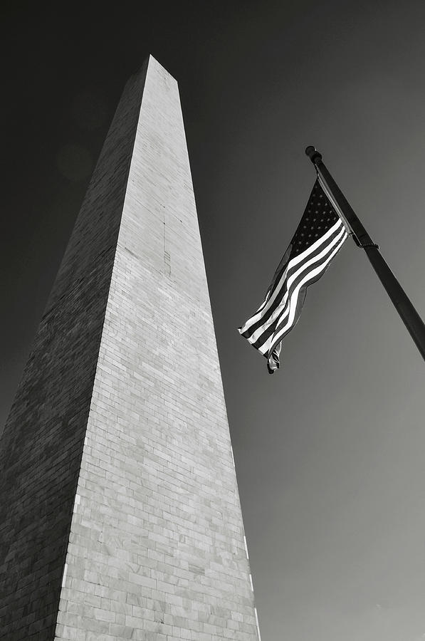 Washington Monument and American Flag #3 Photograph by Brandon Bourdages