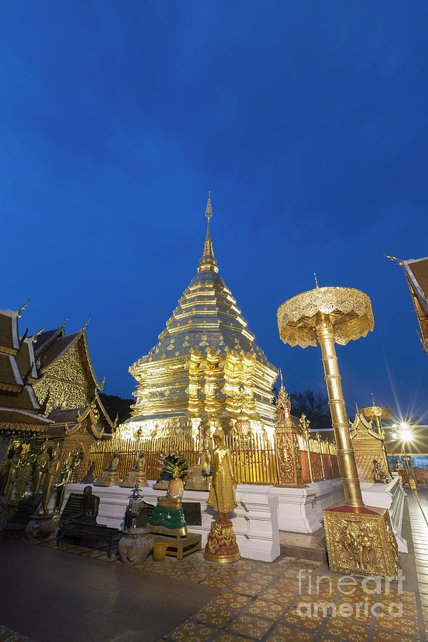 Buddha Photograph - Wat Phra That Doi Suthep temple at night, Chiang Mai, Thailand  #3 by Roberto Morgenthaler