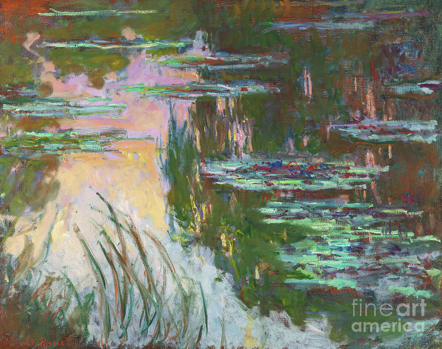 Water Lilies Setting Sun by Monet Painting by Claude Monet