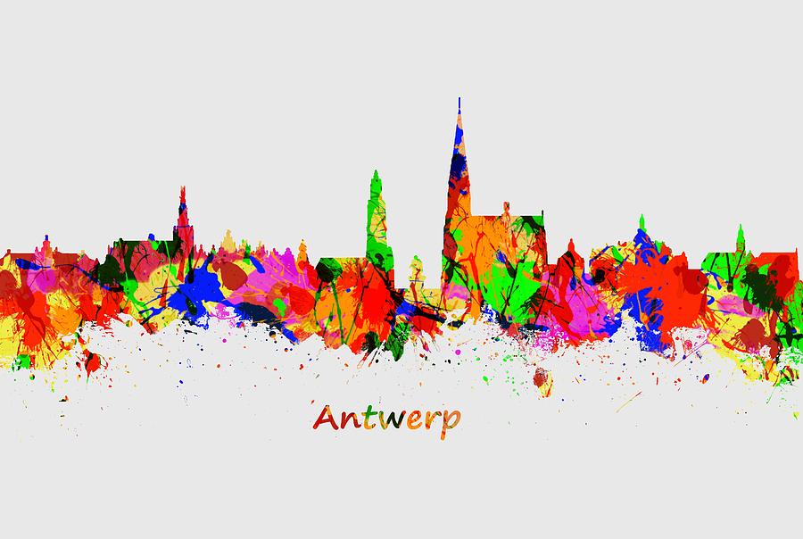 Watercolor art print of the skyline of Antwerp in Belgium #3 Photograph by Chris Smith