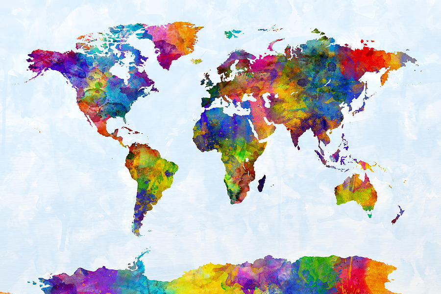 World Map Digital Art - Watercolor Map of the World Map by Michael Tompsett
