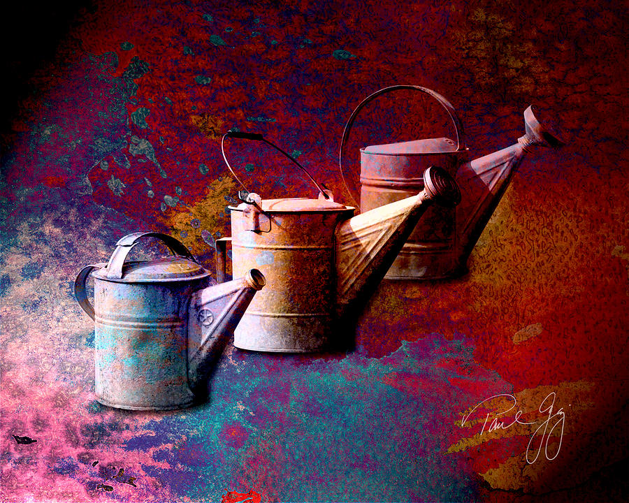 Watering Cans Mixed Media - 3 Watering Cans No.1 by Paul Gaj