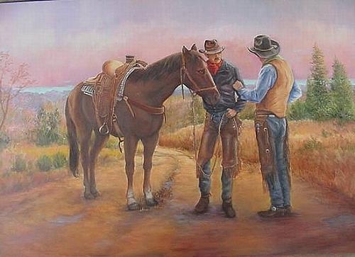 Western Painting - 3 Way Conversation by Naomi Dixon Western Painting - 3 Way Conversation by Naomi Dixon