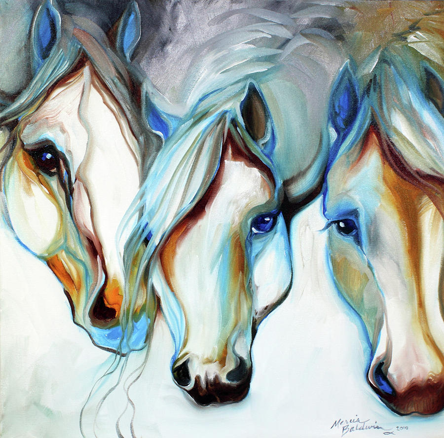 3 WILD HORSES in ABSTRACT Painting by Marcia Baldwin