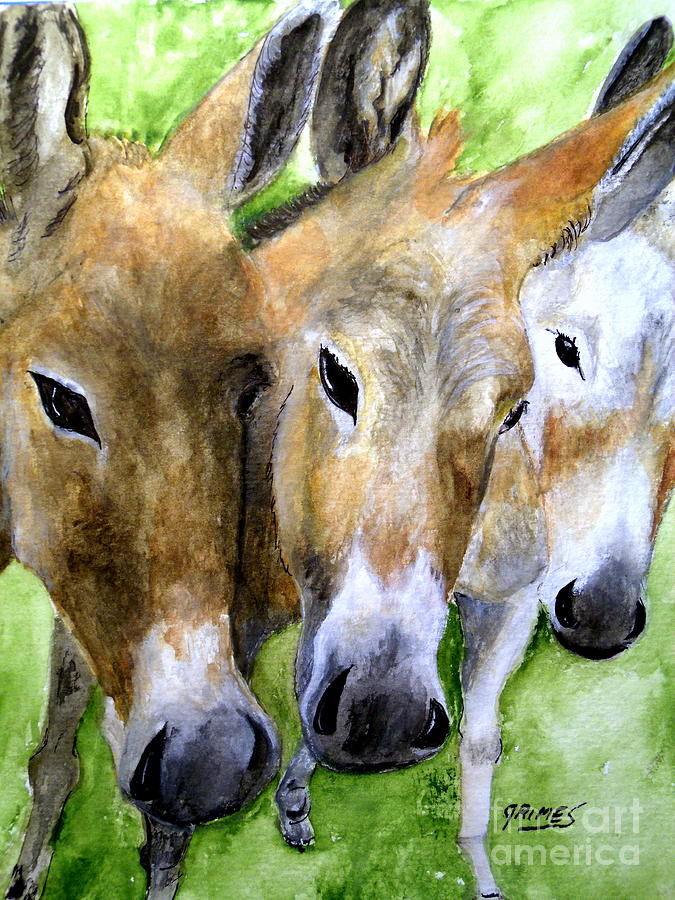 3 Wise Mules Painting by Carol Grimes