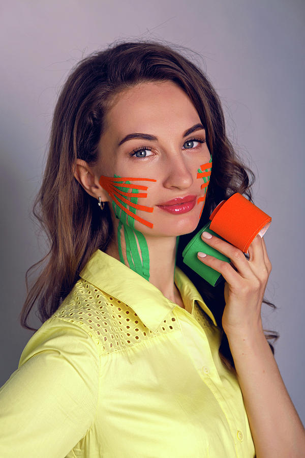 Woman Portrait With Colorful Tapes Photograph