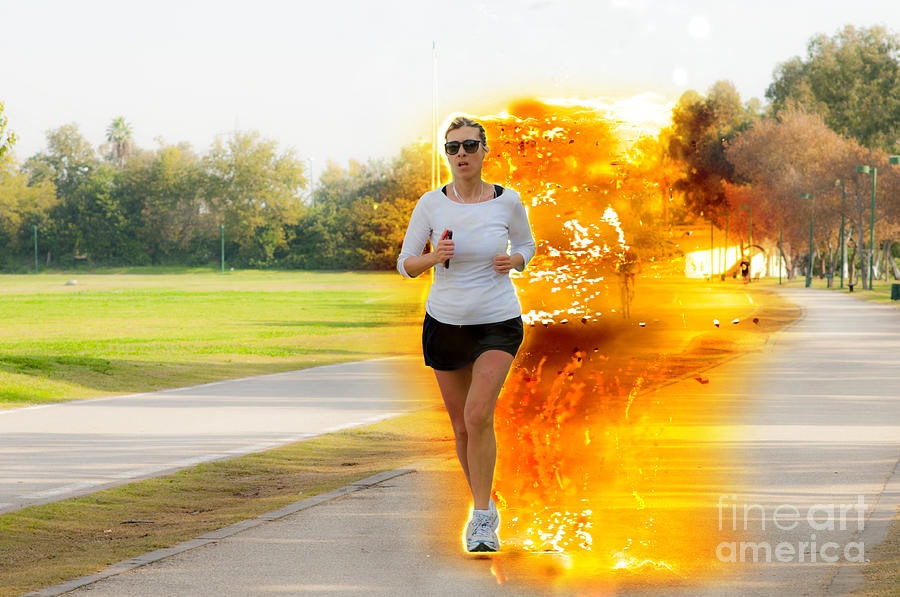 Woman runs in a park Digitally manipulated #3 Photograph by Ilan Rosen