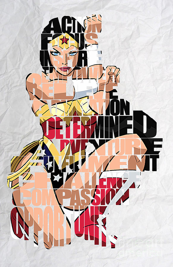 Wonder Woman Inspirational Power and Strength Through Words #3 Mixed Media by Marvin Blaine