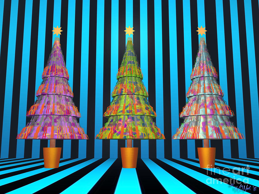 Holiday Digital Art - 3 Xmas Trees, No. 3 by Walter Neal
