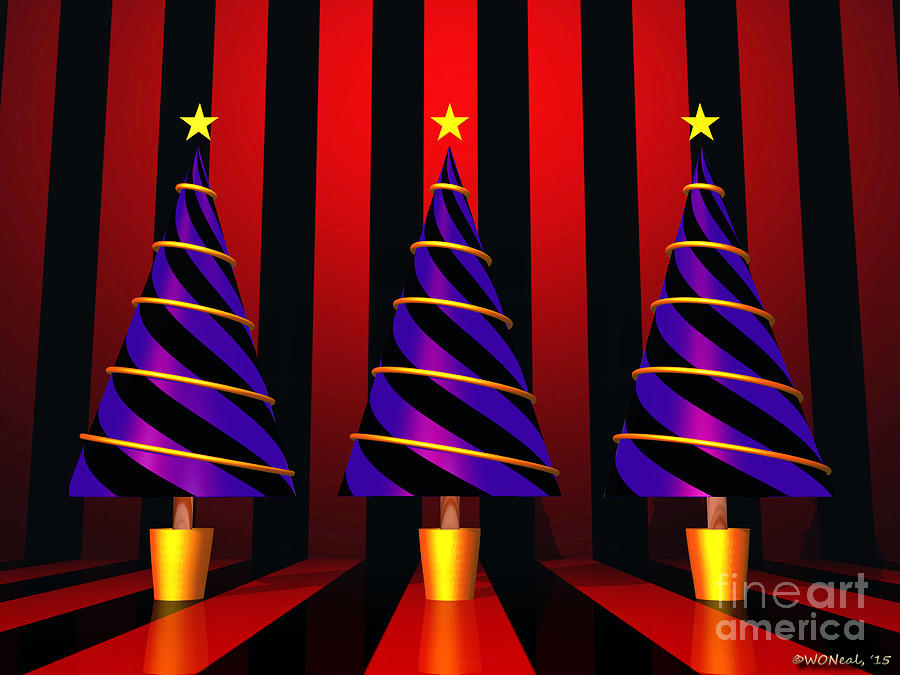 Holiday Digital Art - 3 Xmas Trees, No. 1 by Walter Neal