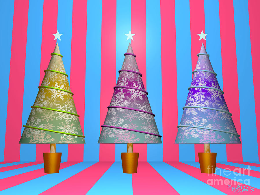 Holiday Digital Art - 3 Xmas Trees, No. 2 by Walter Neal