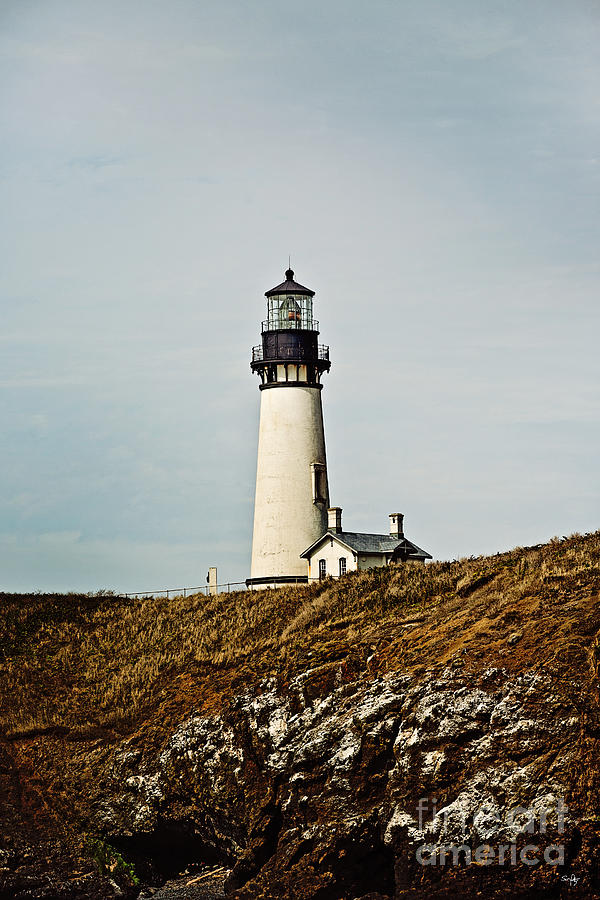 Yaquina Head Lighthouse - toned by texture Photograph by Scott Pellegrin