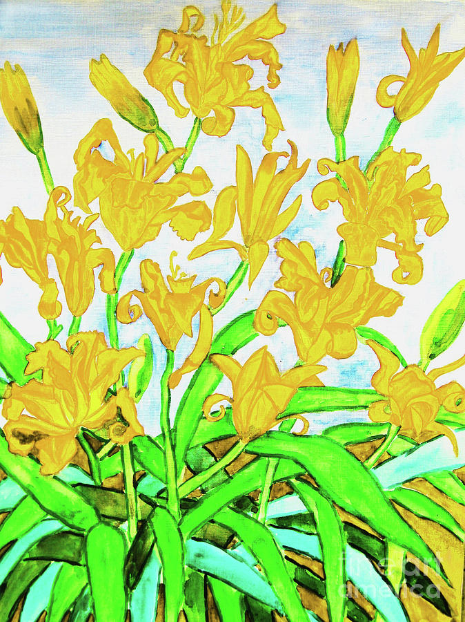 Yellow daily lilies #3 Painting by Irina Afonskaya