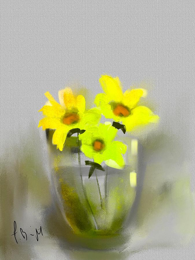 3 Yellow Flowers Painting by Frank Bright