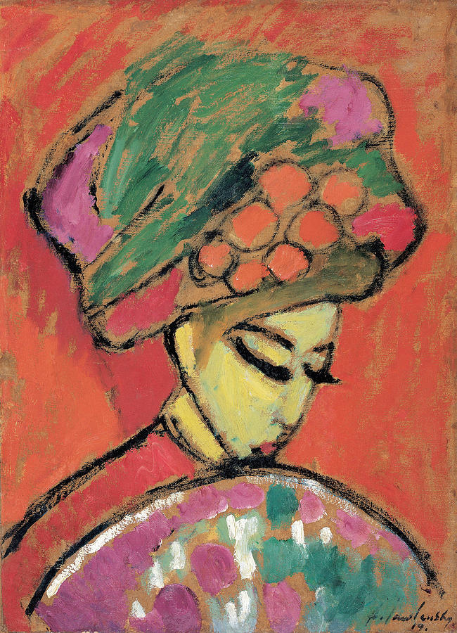 Young Girl with a Flowered Hat #3 Painting by Alexei Jawlensky