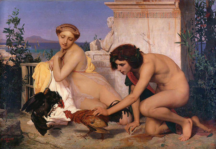Greek Painting - Young Greeks Attending a Cock Fight #3 by Jean-Leon Gerome