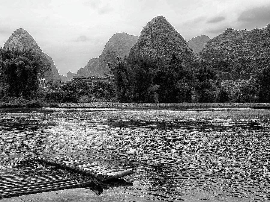 Yulong River drifting -ArtToPan- China Guilin scenery-Black and white photograph #3 Photograph by Artto Pan