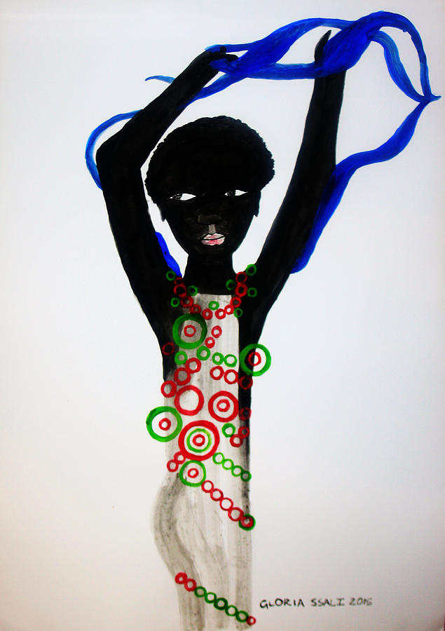 Drum Painting - Dinka Lady - South Sudan #30 by Gloria Ssali
