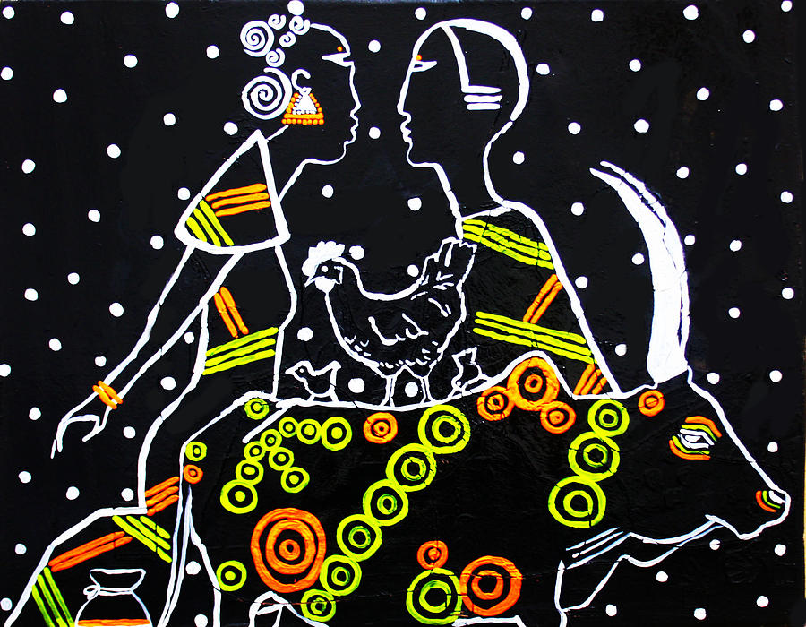 Kintu and Nambi #30 Painting by Gloria Ssali
