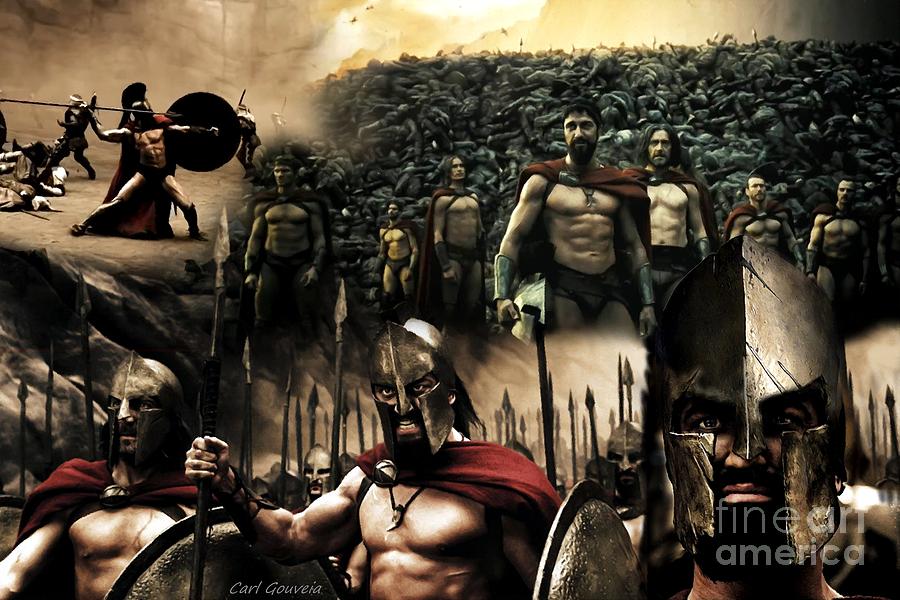 300 Spartans  Painting by Carl Gouveia
