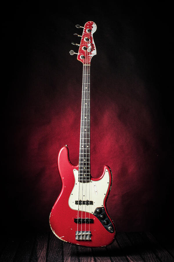 308.1834 Fender Red Jazz Bass 1965 in Color #3081834 Photograph by M K Miller