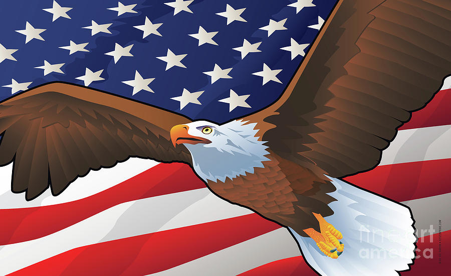 Eagle Digital Art - USA Bald Eagle Flag by Joe Barsin