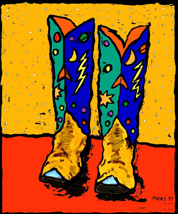 30x36  Boots On Yellow Painting by Dale Moses