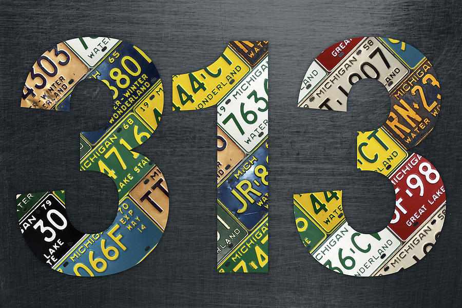 Detroit Mixed Media - 313 Area Code Detroit Michigan Recycled Vintage License Plate Art by Design Turnpike
