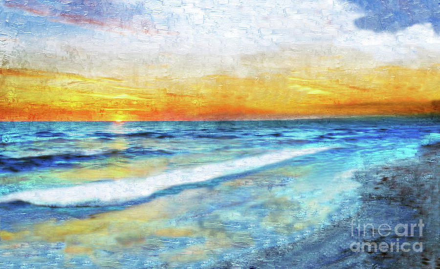 Seascape Sunrise Impressionist Digital Painting 31a Painting by Ricardos Creations