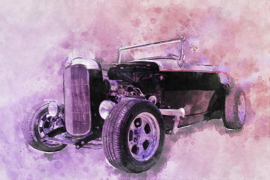 32 Ford Roadster Ink and Watercolor Rendering Digital Art by Chas Sinklier