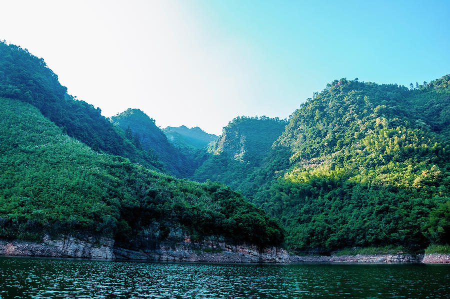 The mountains and reservoir scenery with blue sky #33 Photograph by Carl Ning
