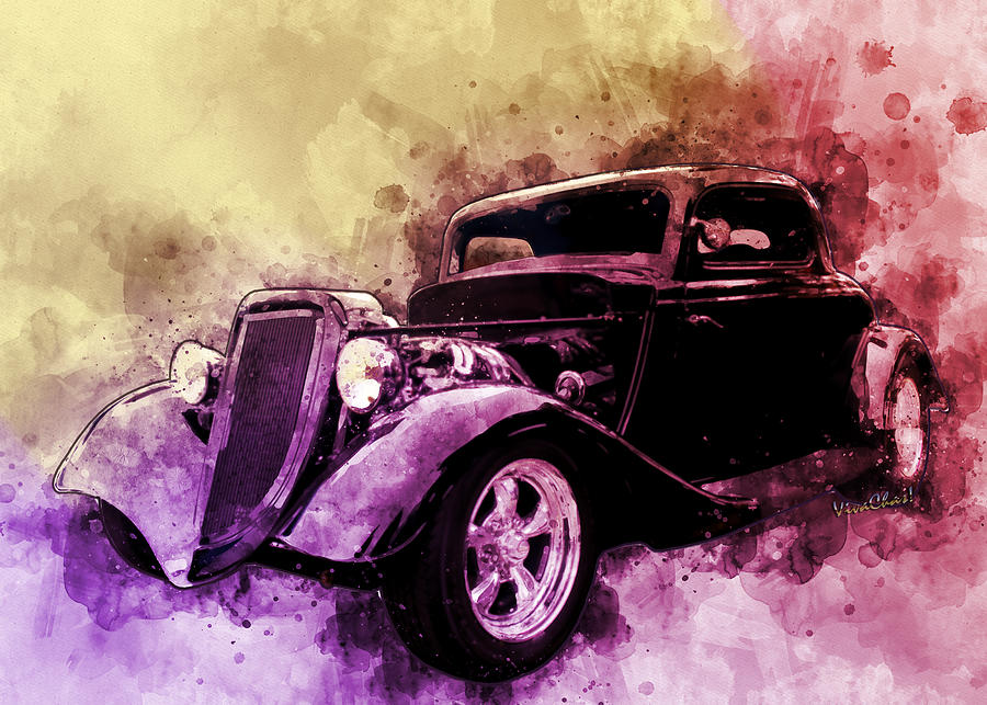 34 Ford Three Window Coupe Pen and Ink Watercolour Photograph by Chas Sinklier