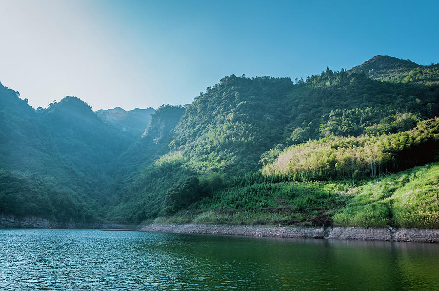 The mountains and reservoir scenery with blue sky #34 Photograph by Carl Ning