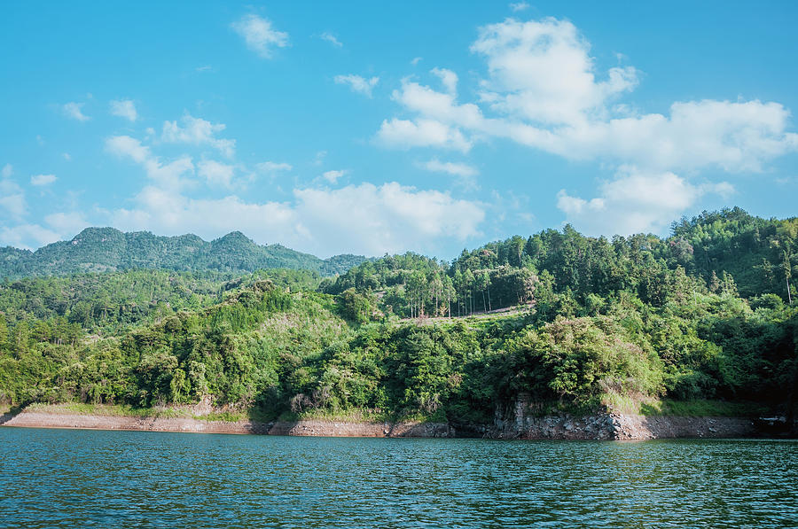 The mountains and reservoir scenery with blue sky #35 Photograph by Carl Ning