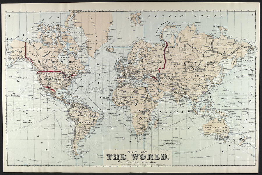 Vintage Map of The World Drawing by CartographyAssociates - Fine Art ...