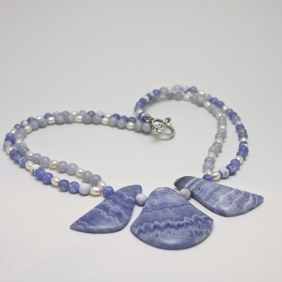 Jewelry Jewelry - 3588 Blue Banded Agate Necklace by Teresa Mucha