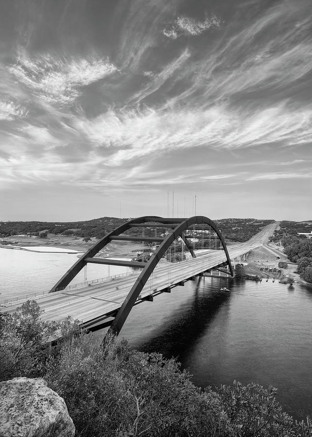 360 Bridge in Austin, Texas, in the Morning 1 - black and white Photograph by Rob Greebon