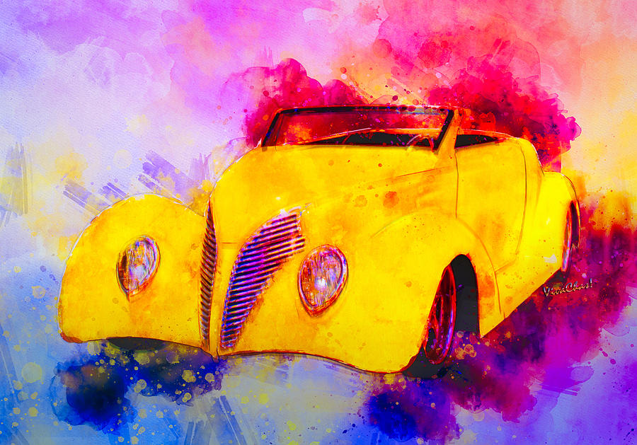 37 Ford Roadster Yellow Watercolour Mixed Media by Chas Sinklier