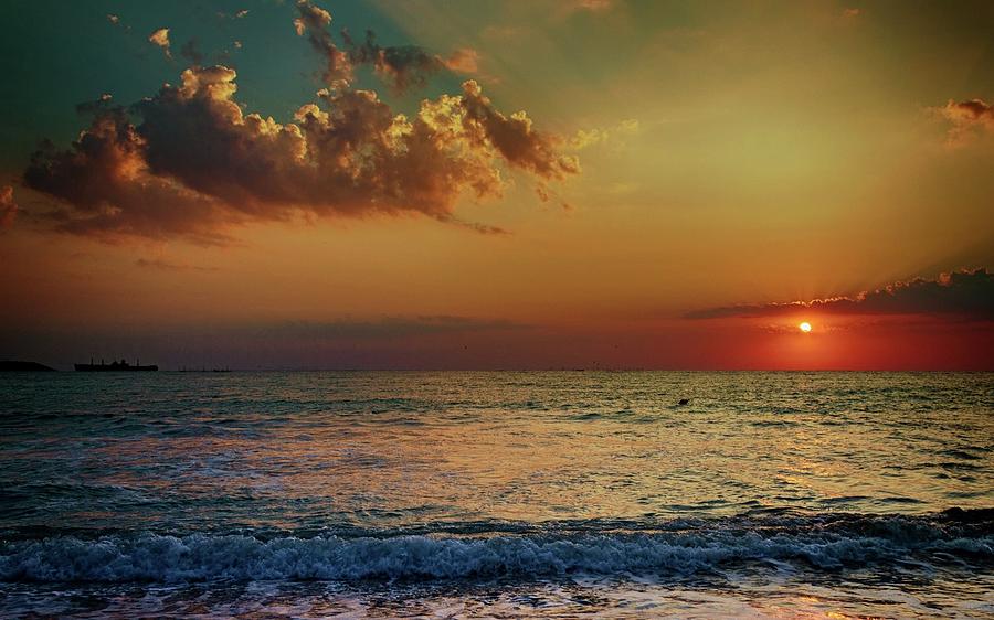 Sunset Digital Art - Ocean #37 by Super Lovely