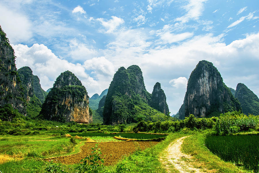 Karst mountains and  rural scenery #39 Photograph by Carl Ning