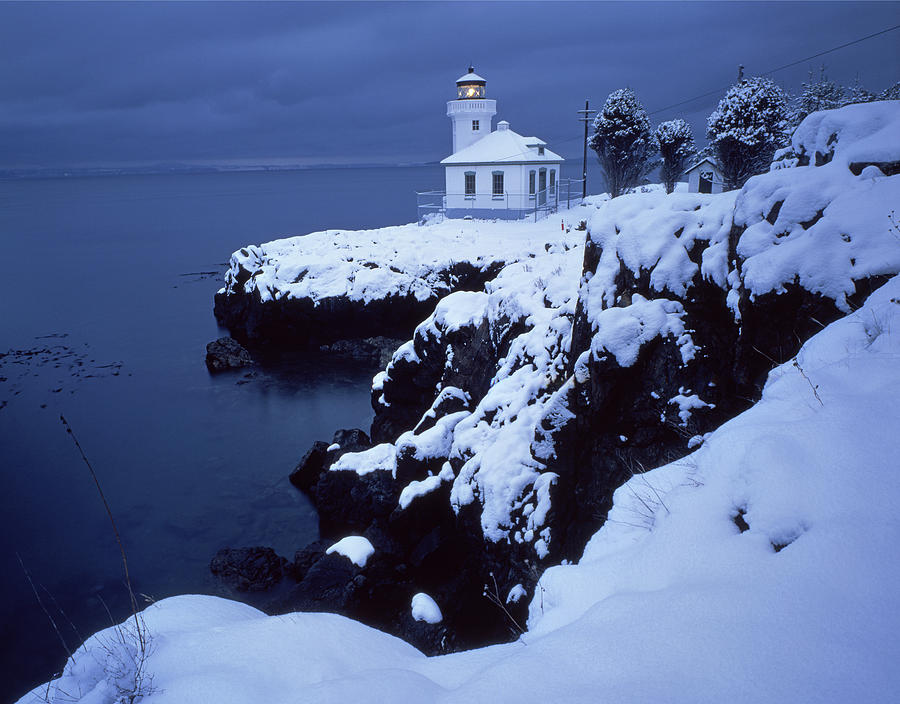 3A4304 Lime Kiln Lighthouse in Snow Photograph by Ed Cooper Photography