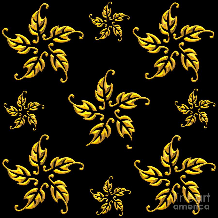 3D Look Golden Leaves Rosettes Digital Art by Rose Santuci-Sofranko