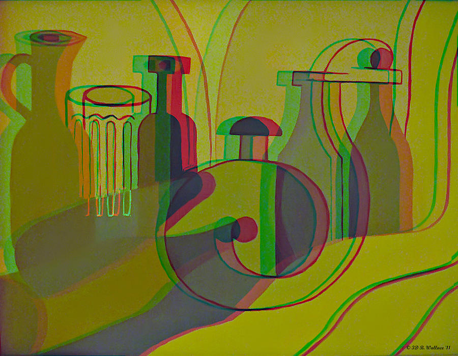 3D Stereo Cubism - Use Red-Cyan 3D glasses Painting by Brian Wallace