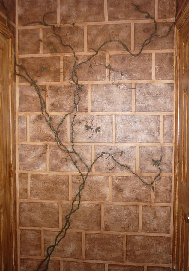 Mural Mixed Media - 3Dinensional vine over faux stone bricks by Dawn Dovell