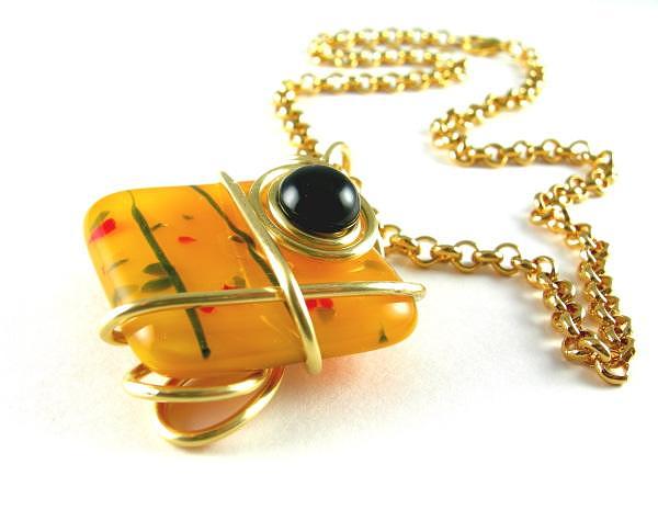 Golden Jewelry - 3Fine Design Golden Fused Glass -n- Black Onyx Choker by Tracy Behrends Golden Jewelry - 3Fine Design Golden Fused Glass -n- Black Onyx Choker by Tracy Behrends
