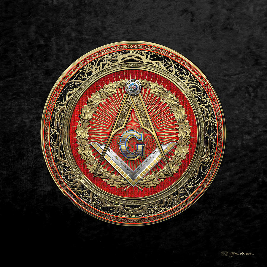 3rd Degree Mason Gold Jewel - Master Mason Square and Compasses over Black Velvet Digital Art by Serge Averbukh