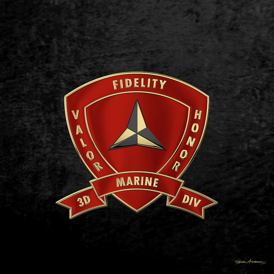 3rd Marine Division -  3rd M A R D I V  Insignia over Black Velvet Digital Art by Serge Averbukh