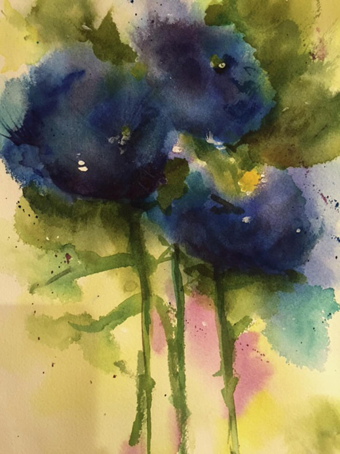 Blue Blooms Painting by Bonny Butler